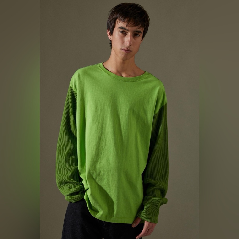 Waffle sleeve blocked long sleeve Tee